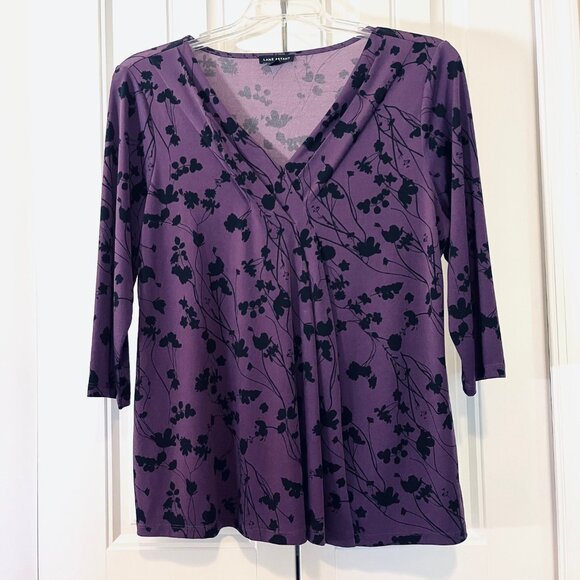 Lane Bryant Pullover Top in Purple with Black Floral Design (14/16) - Picture 1 of 7